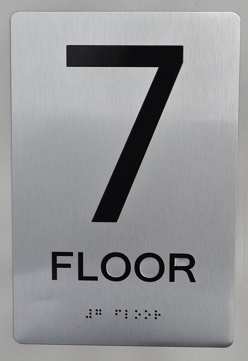 BUILDINGSIGNS.COM Floor Number Sign Tactile Graphics Grade 2 Braille Text With Raised Letters Aluminum, Safety Sign For Office, School Hospital,Brush Silver (7Th Floor) - Image 5